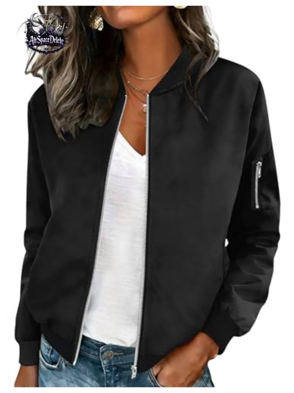 Lightweight Zip Up Bomber Jacket Long Sleeve Casual Coat with Pockets